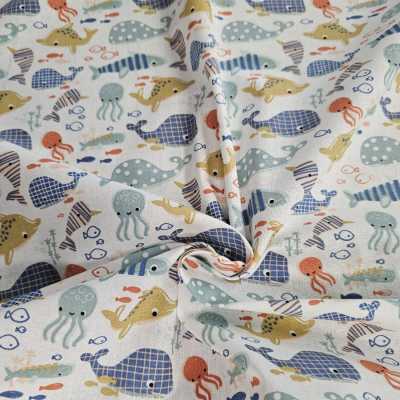 TISSUS COTON IMPRIME ANIMAUX MARIN