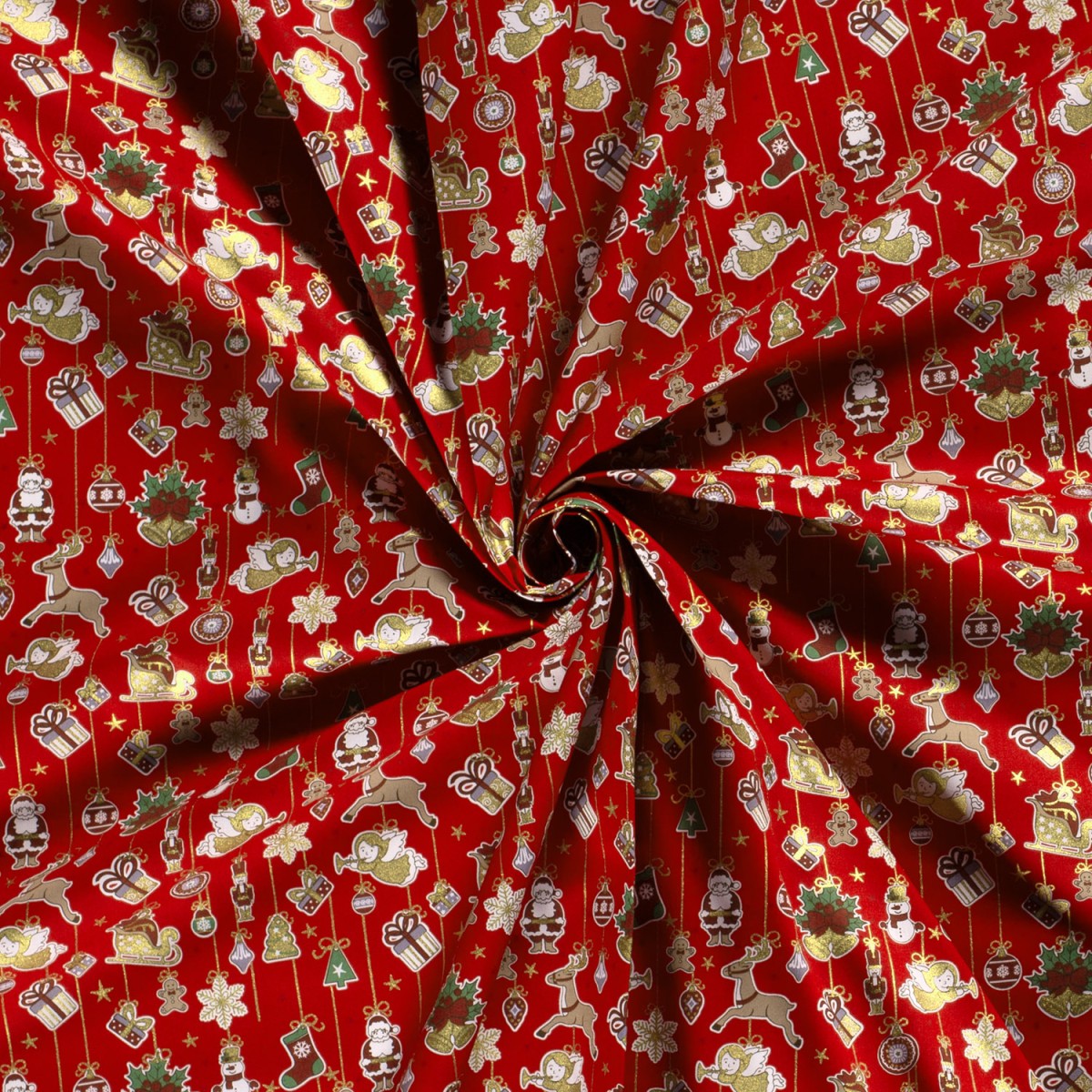 TISSUS POPELINE COTON NOEL ROUGE