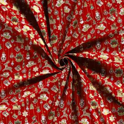 TISSUS POPELINE COTON NOEL ROUGE