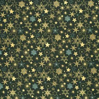TISSUS POPELINE COTON VERT ETOILES