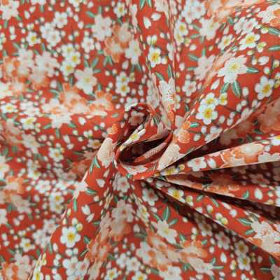TISSUS COTON IMPRIME ROUGE FLEURS
