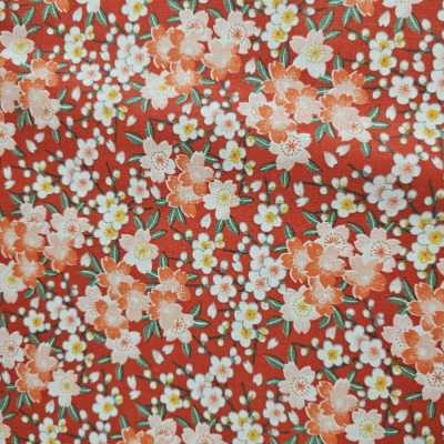TISSUS COTON IMPRIME ROUGE FLEURS