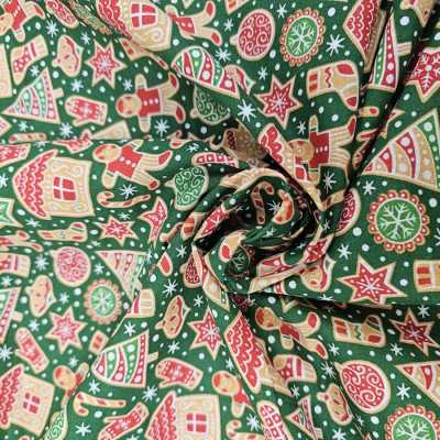 TISSUS COTON IMPRIME VERT NOEL