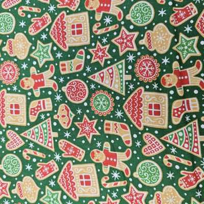 TISSUS COTON IMPRIME VERT NOEL