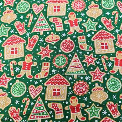 TISSUS COTON IMPRIME VERT NOEL