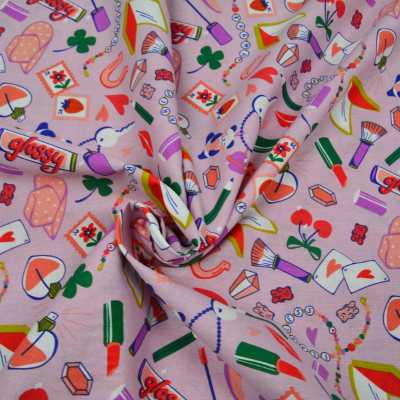 TISSUS COTON IMPRIME GIRLY VIOLET ROSE