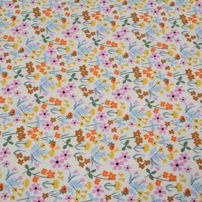 TISSUS COTON IMPRIME FLEURS ECRU PARME