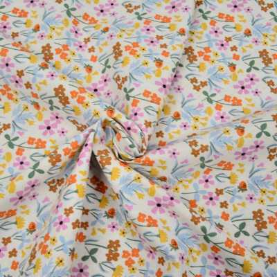 TISSUS COTON IMPRIME FLEURS ECRU PARME
