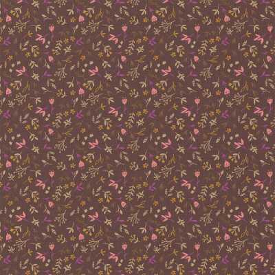 TISSUS COTON IMPRIME FLEURS MARRON ROSE