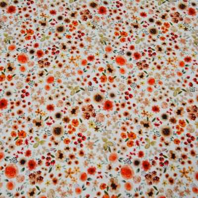 TISSUS COTON IMPRIME FLEURS ECRU ROUGE