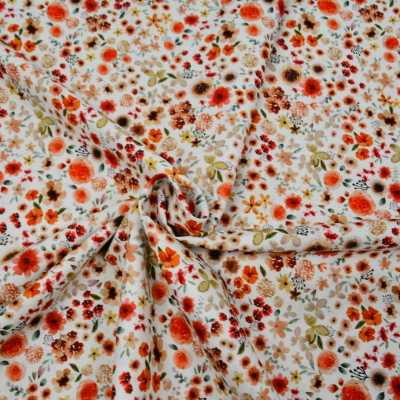 TISSUS COTON IMPRIME FLEURS ECRU ROUGE