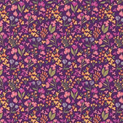 TISSUS COTON IMPRIME FLEURS VIOLET JAUNE