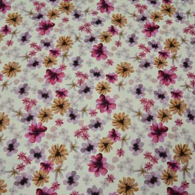 TISSUS COTON IMPRIME FLEURS PECHE VIOLET