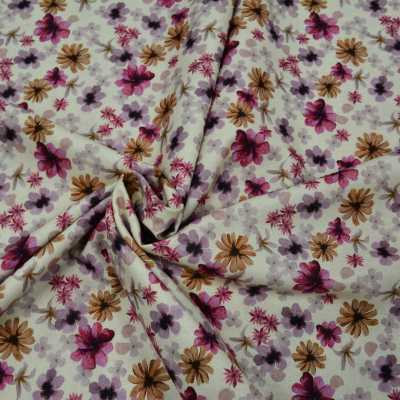 TISSUS COTON IMPRIME FLEURS PECHE VIOLET