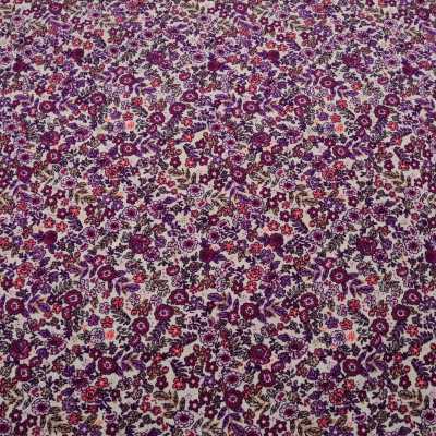 TISSUS COTON IMPRIME FLEURS ECRU VIOLET