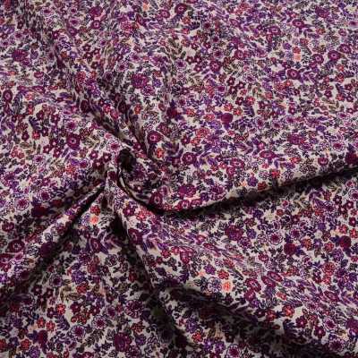 TISSUS COTON IMPRIME FLEURS ECRU VIOLET