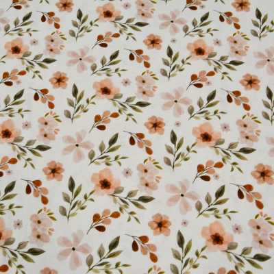 TISSUS COTON IMPRIME FLEURS BLANC NATUREL