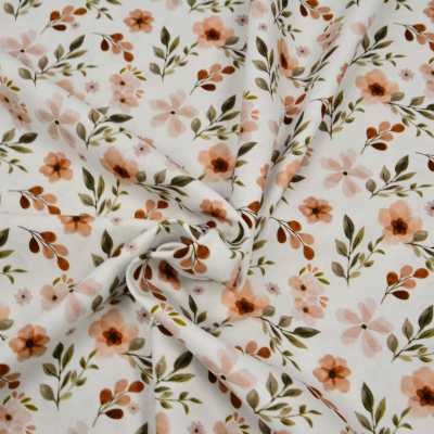 TISSUS COTON IMPRIME FLEURS BLANC NATUREL