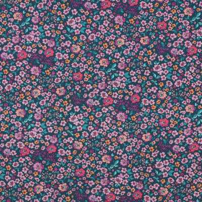 TISSUS COTON IMPRIME FLEURS VIOLET / ROSE