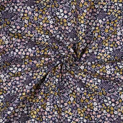 TISSUS COTON IMPRIME FLEURS VIOLET / JAUNE