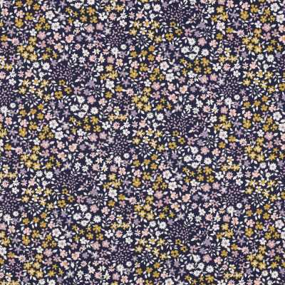 TISSUS COTON IMPRIME FLEURS VIOLET / JAUNE