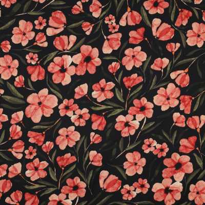 TISSUS COTON IMPRIME FLEURS NOIR / ROUGE