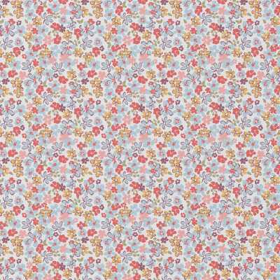 TISSUS COTON IMPRIME FLEURS BLEU ROSE