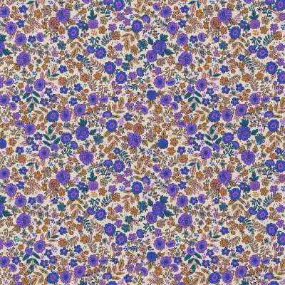 TISSUS COTON IMPRIME FLEURS VIOLET CAMEL