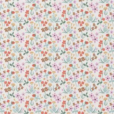 TISSUS COTON IMPRIME FLEURS ECRU ROUGE