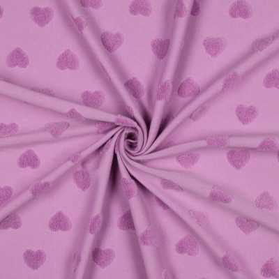 TISSUS EPONGE TRICOT COEURS LILAS