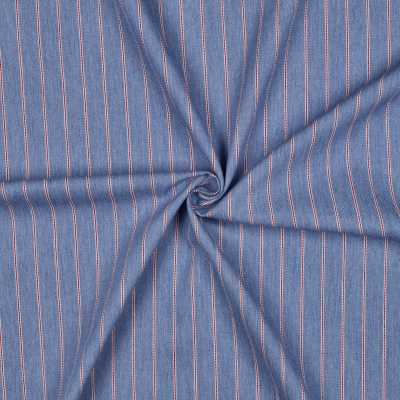 TISSUS JEAN DENIM BLEU RAYURES ROUGES