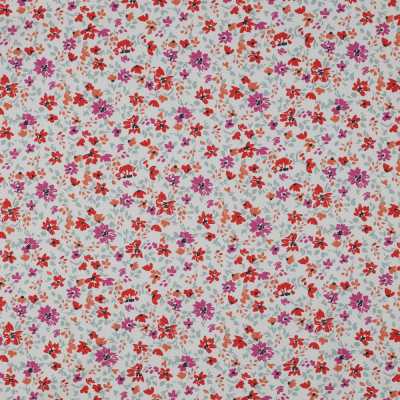 TISSUS COTON FLEURS BLANC ROUGE