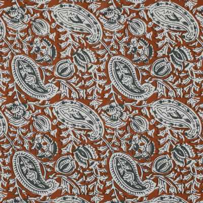 TISSUS COTON IMPRESSION FAIT MAIN COGNAC