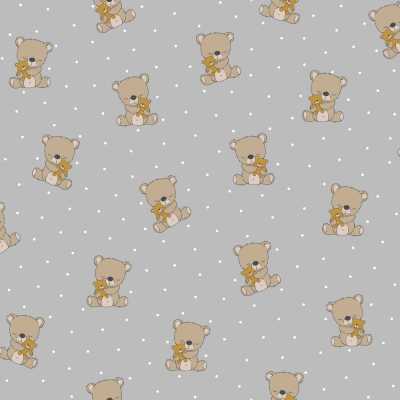 TISSUS COTON OURSON GOTS GRIS CLAIR