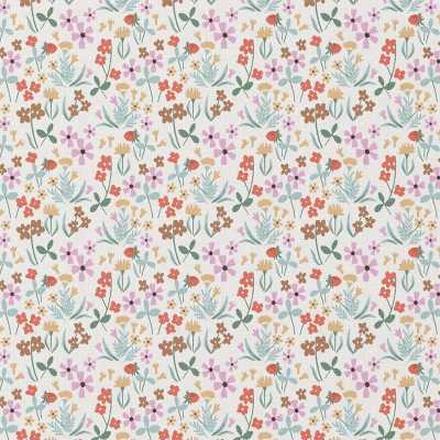 TISSUS COTON IMPRIME FLEURS ECRU PARME