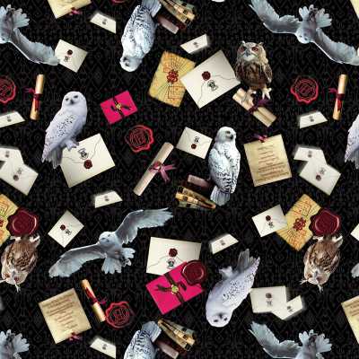 TISSU HARRY POTTER NOIR CHOUETTE
