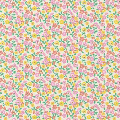 TISSUS COTON IMPRIME THALIE ROSE / JAUNE