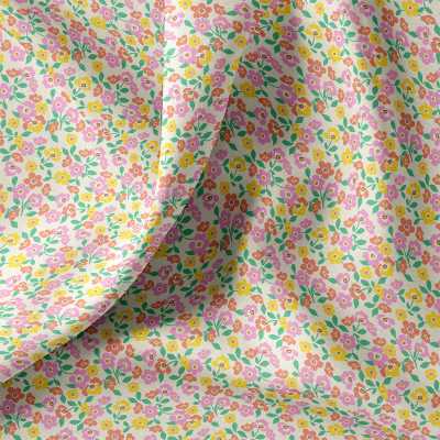 TISSUS COTON IMPRIME THALIE ROSE / JAUNE