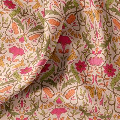 TISSUS COTON IMPRIME FLEURS PECHE / ROSE