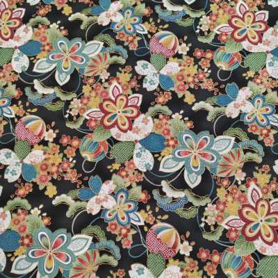 TISSUS COTON IMPRIME JAPONAIS NOIR