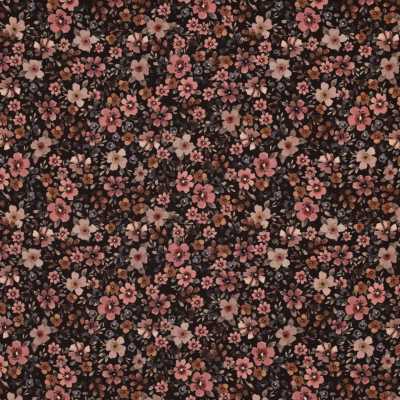 TISSUS JERSEY FLEURS BRUN