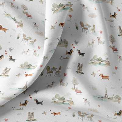 Tissu coton imprimé Titi de Paris Beige / Bleu
