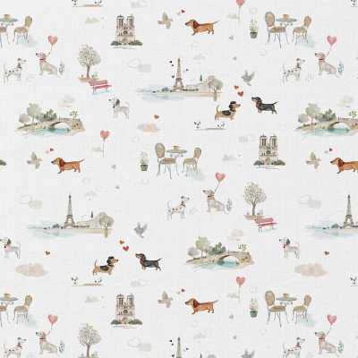Tissu coton imprimé Titi de Paris Beige / Bleu