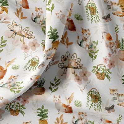 Tissu coton imprimé digital siamois Beige / Vert