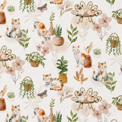 Tissu coton imprimé digital siamois Beige / Vert