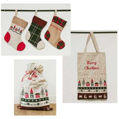 Panneau de Noël: chaussettes, hotte,tote bag